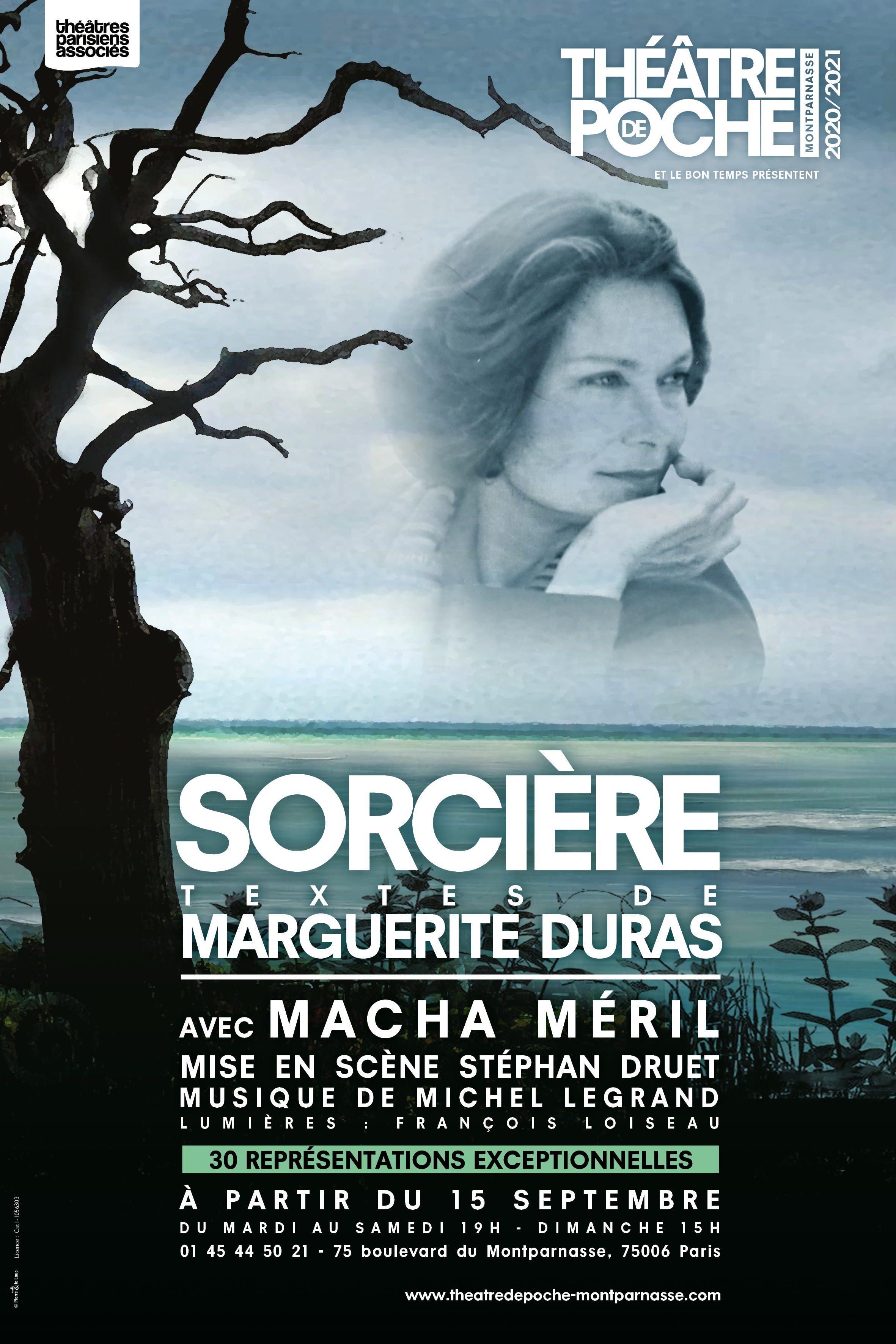 Affiche. Théâtre de Poche-Montparnasse. Sorcière, avec Macha Méril. 2020-09-15